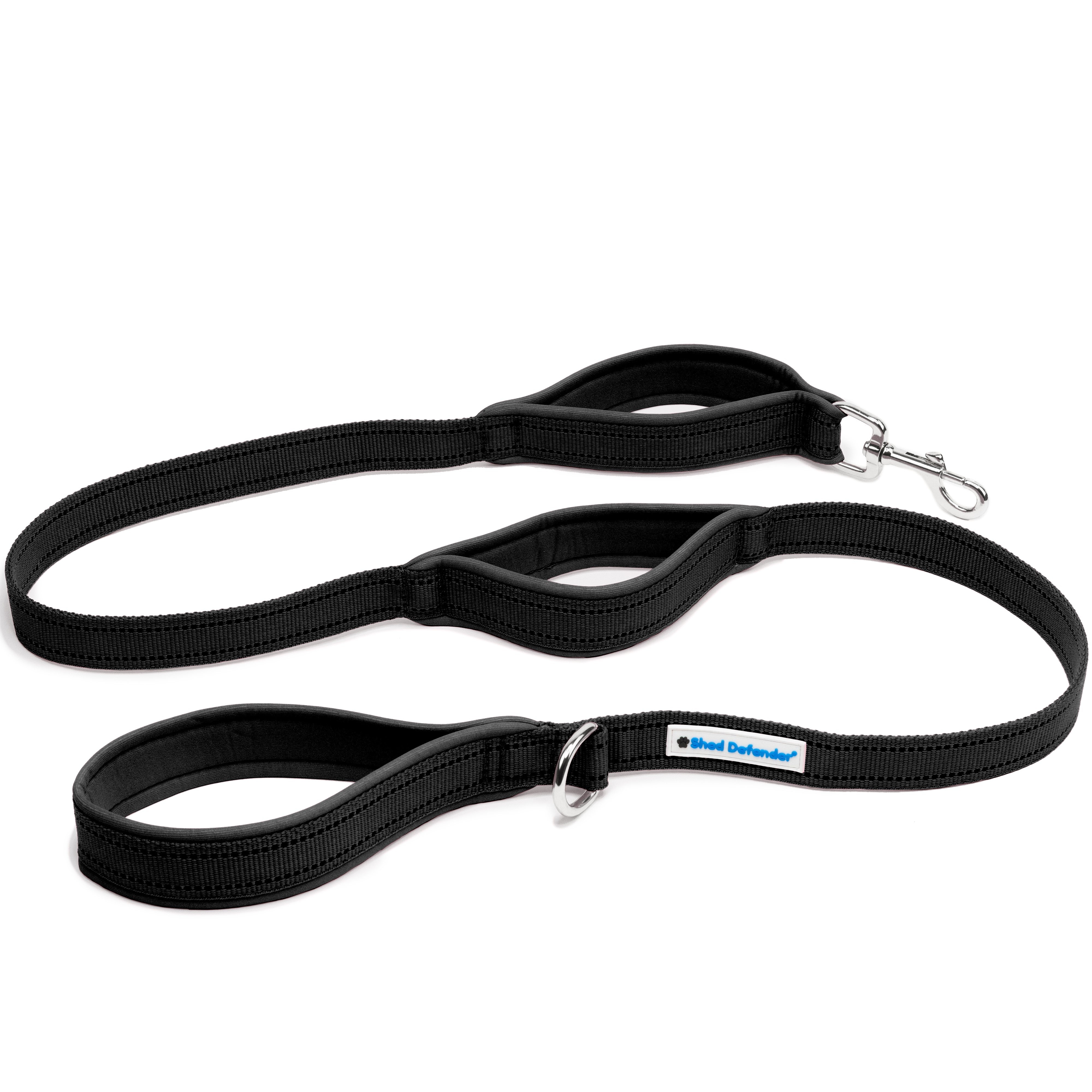 Shed Defender 5 ft. Standard Dog Leash - Three Padded Traffic Handles - Dual Layered Thickness - Black